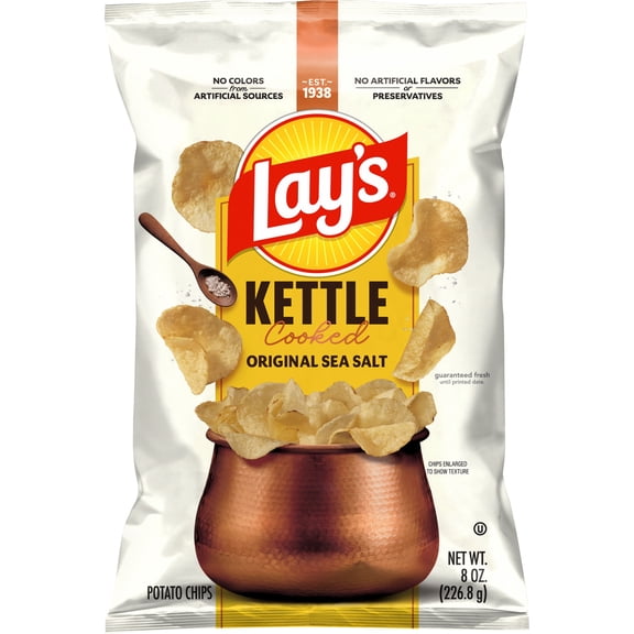 Lay's Original Sea Salt Kettle Cooked Potato Chips Bag, 8 oz