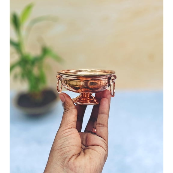 SHINDE EXPORTS decorative indian pure copper bowl small puja patra pot tableware - serveware (9cm 70gms)