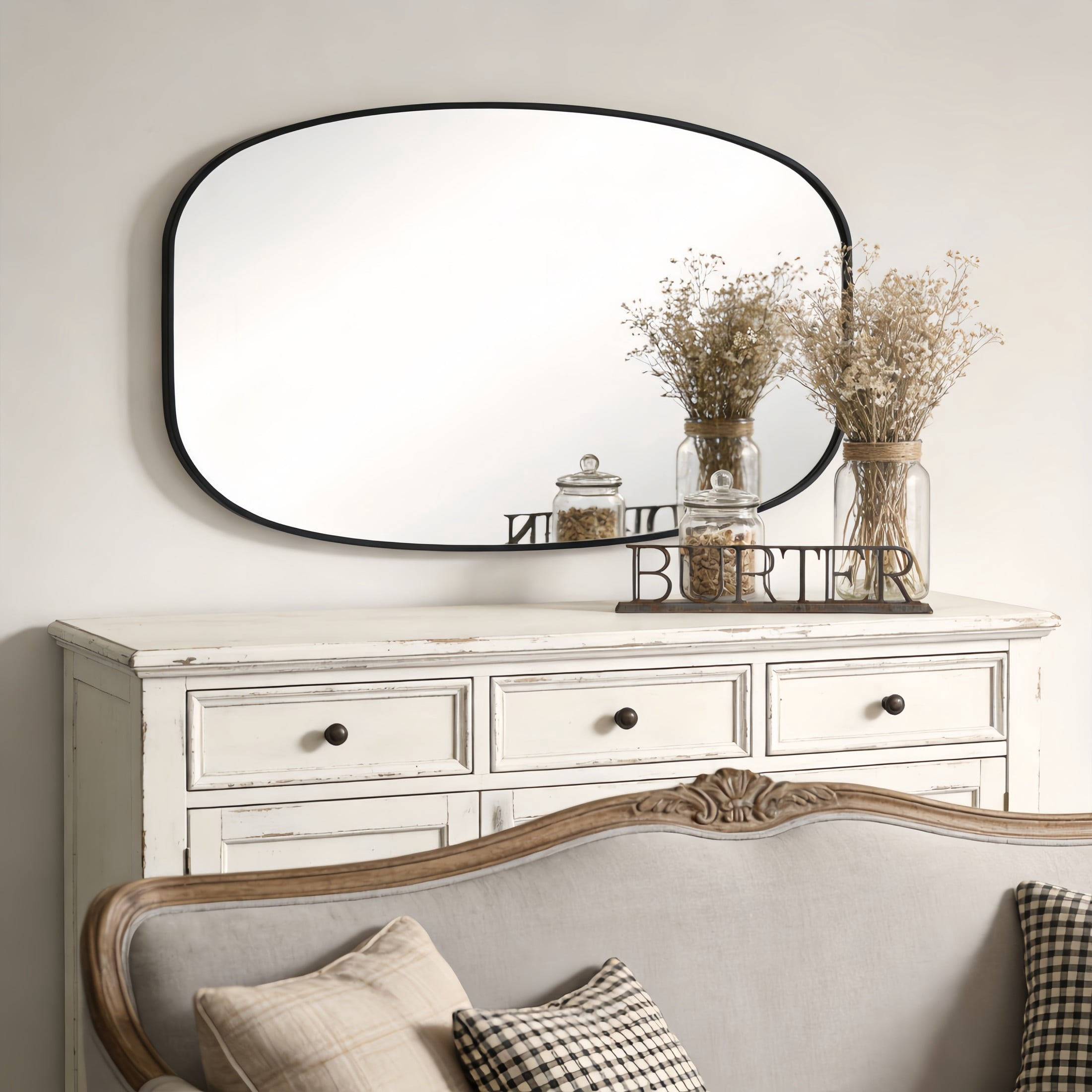 Noble House 20"x30" Unique Metal Framed Oval Wall Mirror, Modern Oblong Vanity Mirror for Bathroom & Entryway, Black