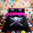 thumbnail image 2 of Erosebridal Neon Baseball Bats Full Size Comforter Sets, Sport Bedding Sets for Boys and Girls, Black Reversible 3pcs, 1 Comforter and 2 Pillowcases, 2 of 6