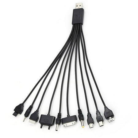 Black 10 in 1 universal USB 2.0 A Male to Multi Plug Cell Phone Charger Cable MZ