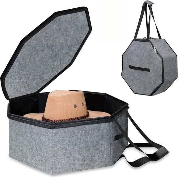 Hat Storage Box for Women & Men, Cowboy Hat Box for Travel, Hat Bag Hat Case with Handles, Hat Box for Women Storage and Large Cap Bag for Men Carry (Grey)