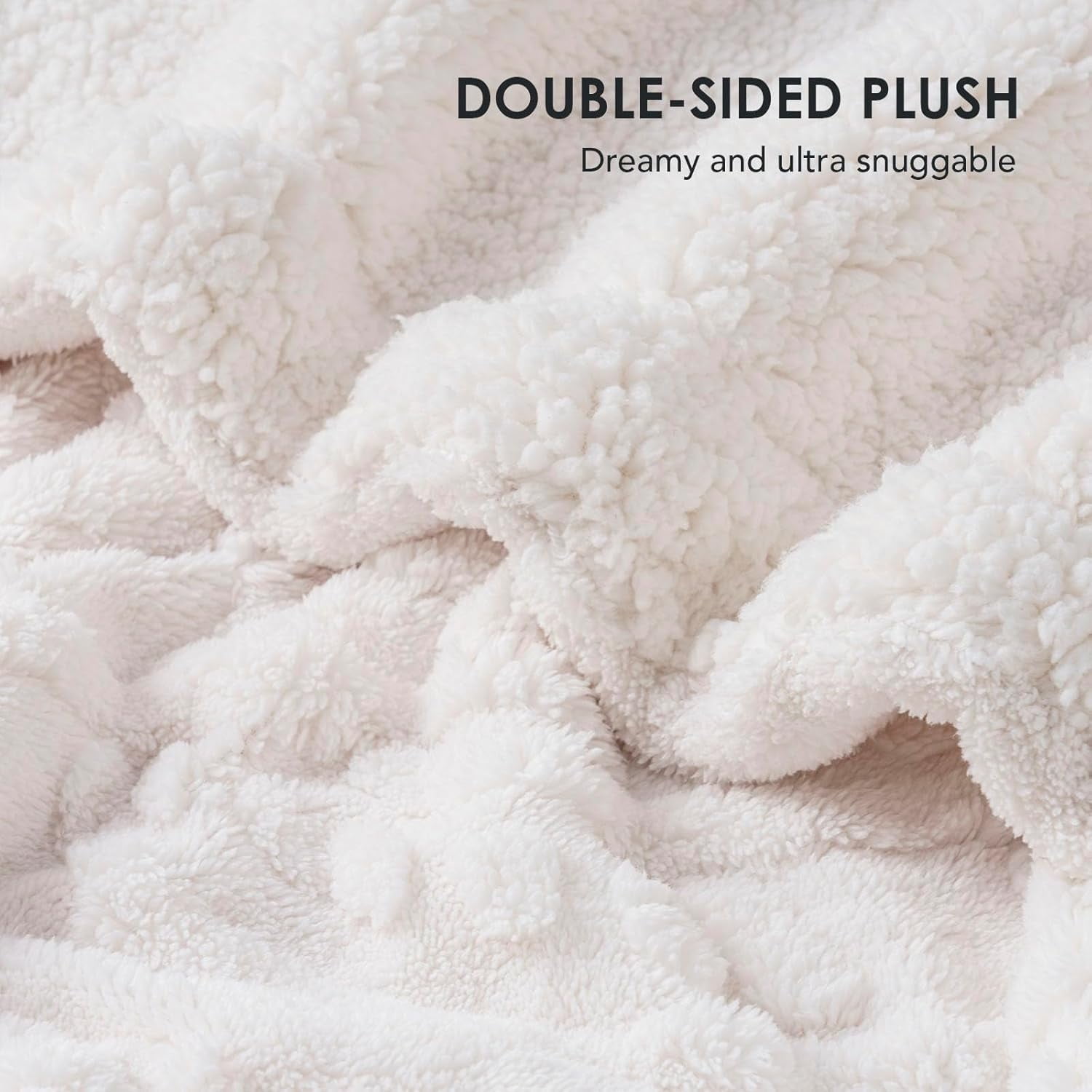 EVERGRACE Classic Cable Jacquard Sherpa Fleece Throw Blanket for Couch, Soft Cozy Fuzzy Plush Blankets for All Seasons, Reversible Thick Warm Blanket for Bed, Sofa, Bleach White, 50'' x 60''