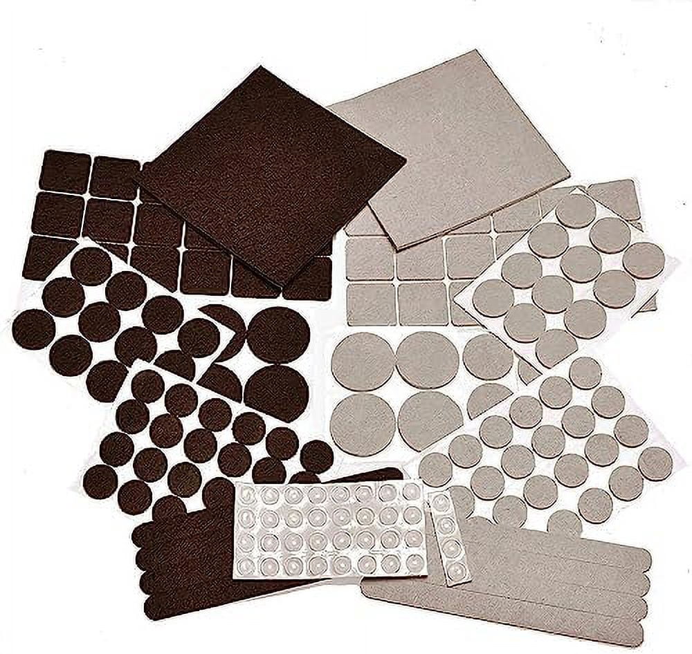 Two Colors - Variety Size Furniture Felt Pads. Self Adhesive Pads with Transparent Noise Reduction Bumpers. Floor Protectors for Hardwood & Laminate Flooring