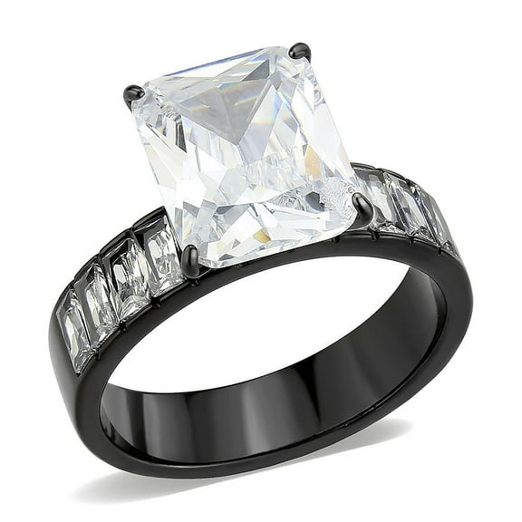 IP Black (Ion Plating) Stainless Steel Ring with AAA Grade CZ in Clear for Women Style TK3795 Size 10