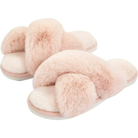 

Women s Fuzzy Slippers House Slippers Cross Band Slippers Indoor Outdoor Soft Plush on Open Toe Slippers