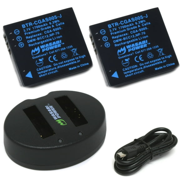Wasabi Power Battery (2-Pack) and Dual Charger for Panasonic CGA-S005, DMW-BCC12