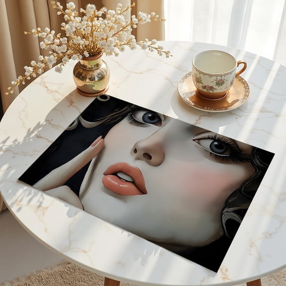 Abstract Human Face Placemats Set of 4, Placemats Dining Table Mat Set,12x18 Washable Stain Resistant Wipeable Cloth Placemat for Kitchen Buffet Parties