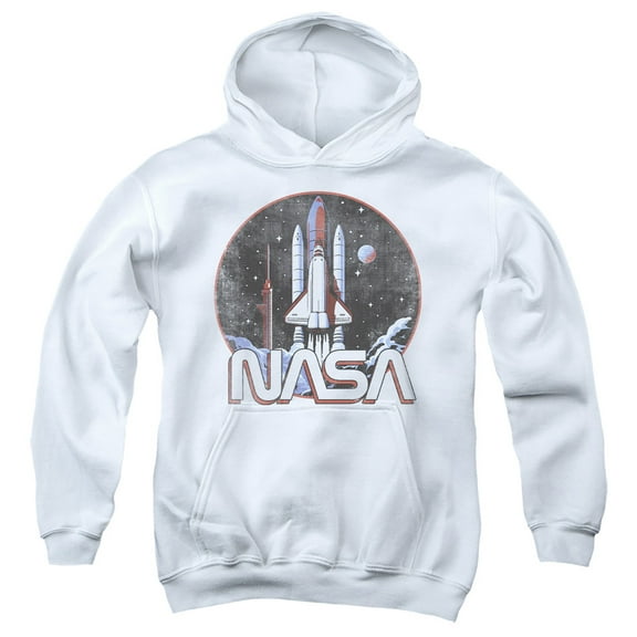 NASA Pop Art Shuttle Youth Kids Boy/Girls Pull-Over Hoodie, White, Large