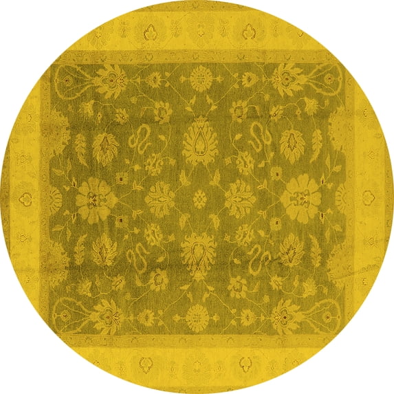 Ahgly Company Indoor Round Oriental Yellow Industrial Area Rugs, 3' Round