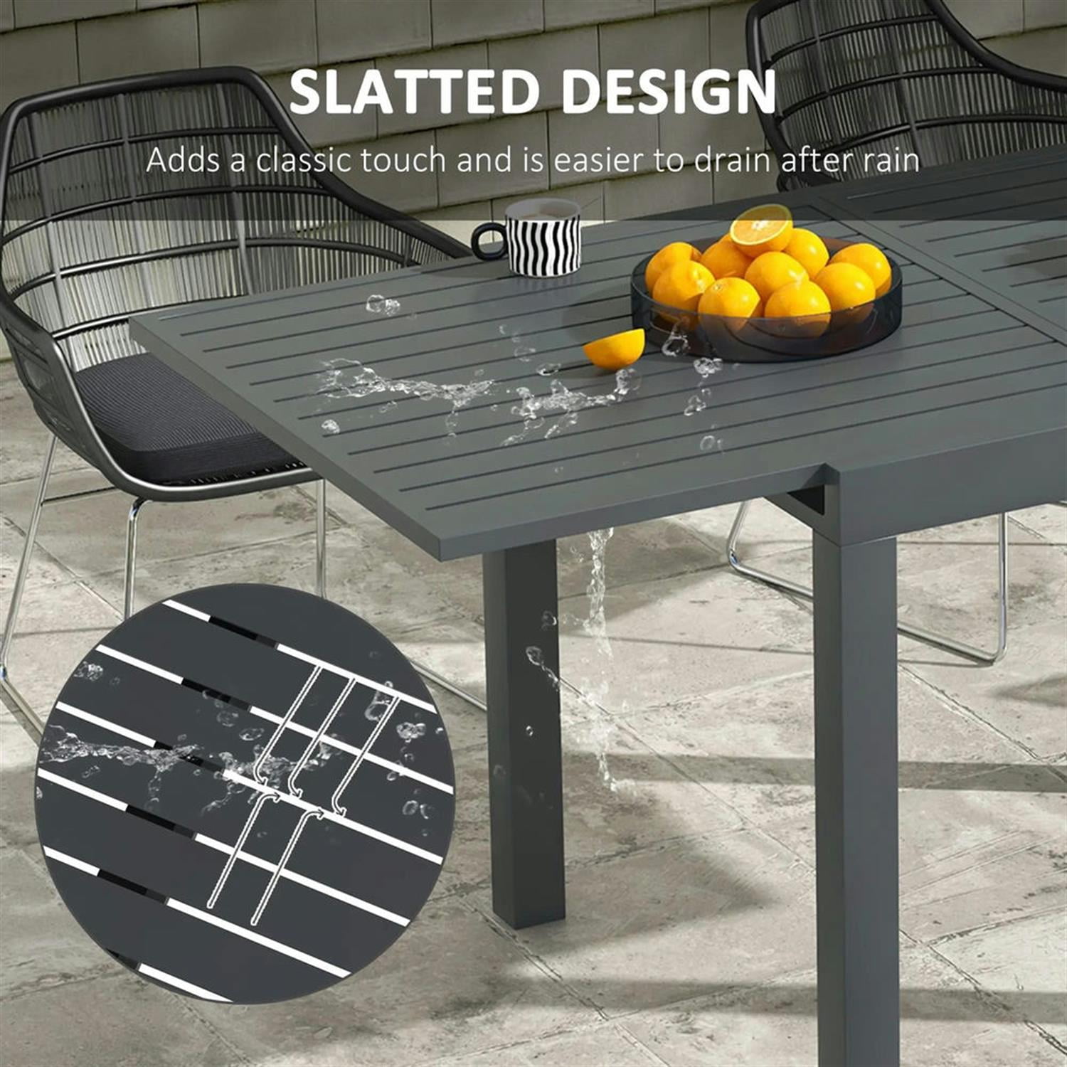 Demi Bonn 70" Expandable Outdoor Dining Table for 4-6 Guests, Aluminum Frame Patio Table for Garden, Lawn, Balcony, Terrace, Gray