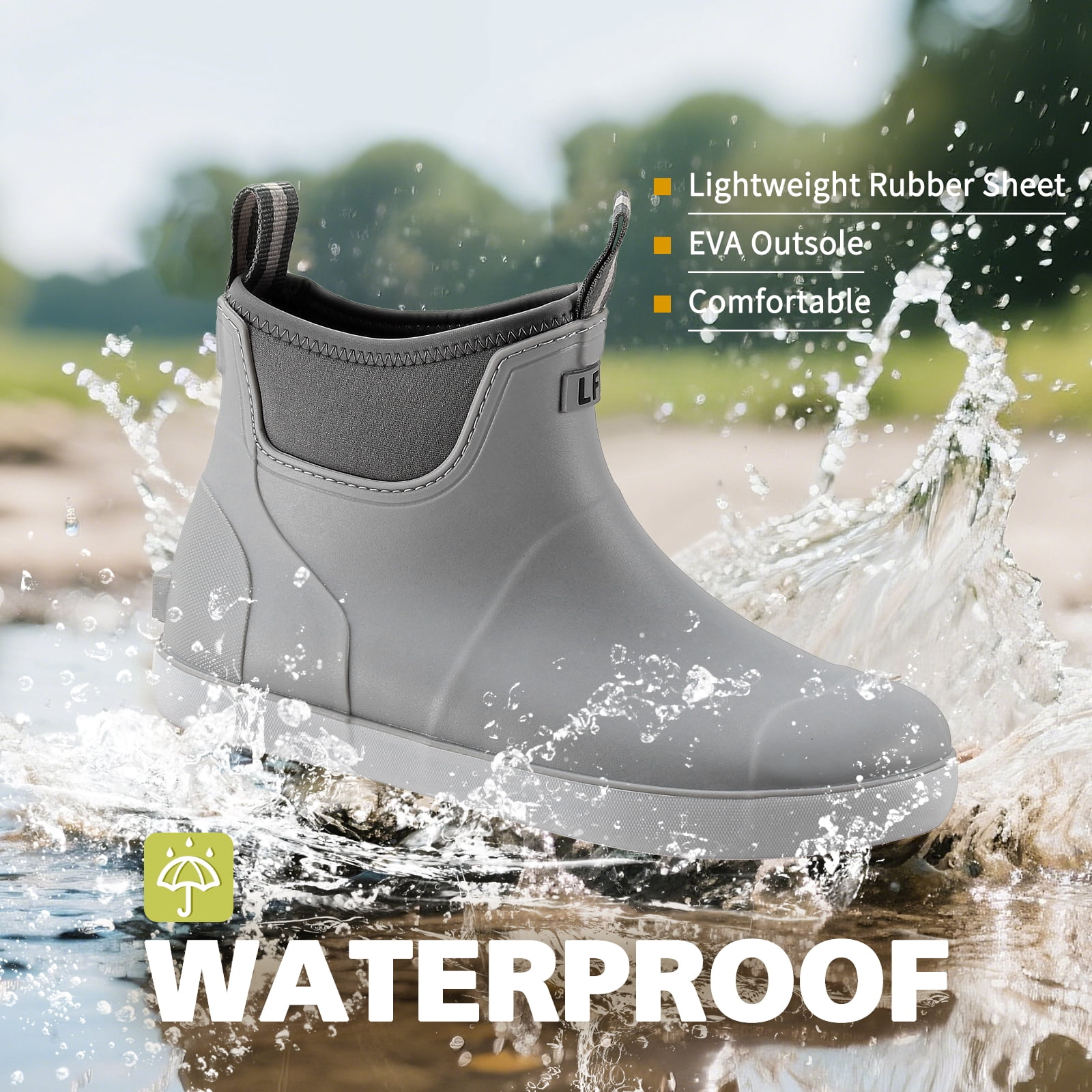 Lcamaw Women's Deck Boots, Waterproof Ankle Rain Boots with Anti-Slip Traction, Rubber Garden & Fishing Boots for Boating, Camping, Farming & Outdoor Work