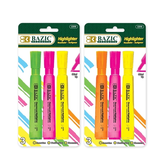 BAZIC Highlighter Assorted Color Desk Style Chisel Tip Marker (3/Pack), 24-Packs