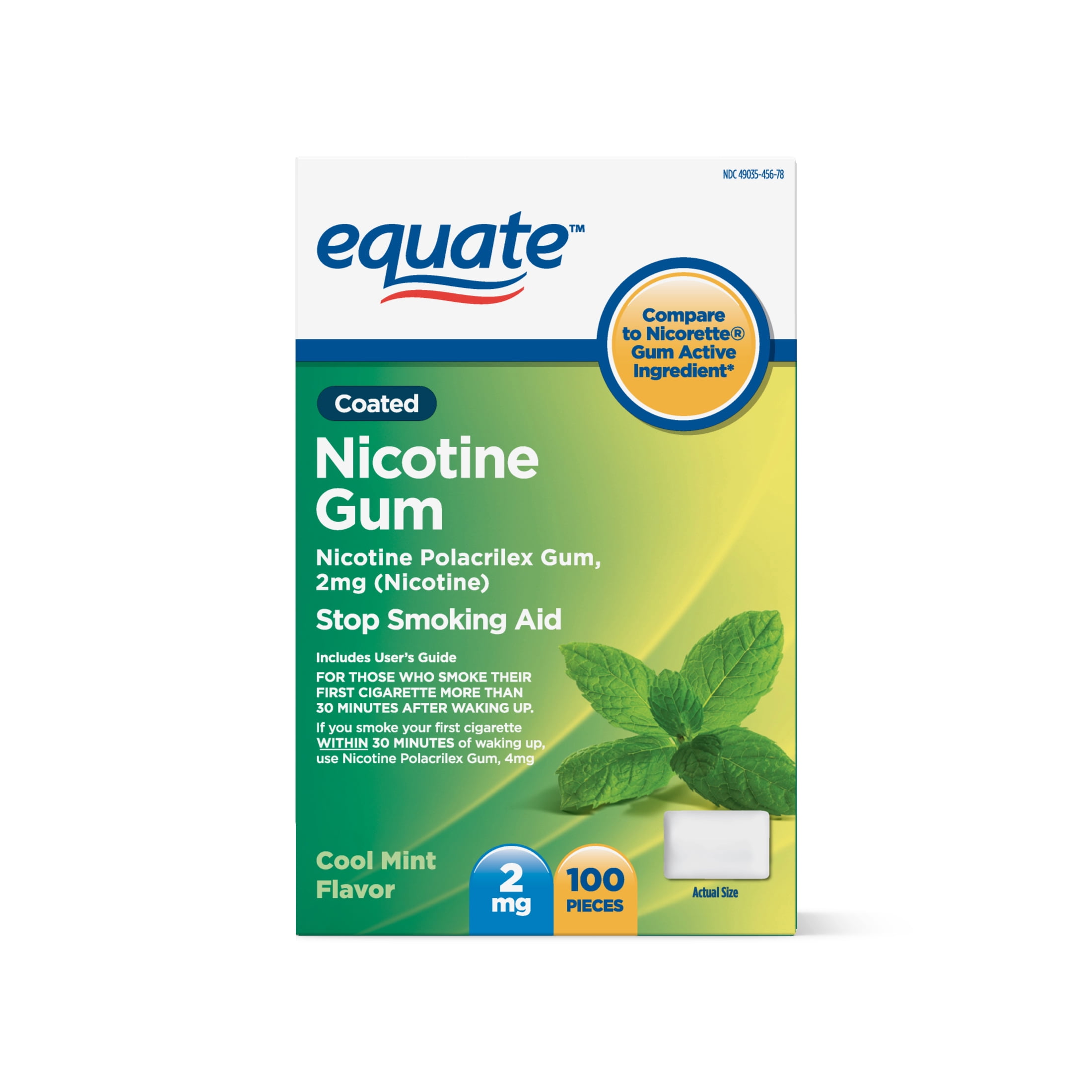 Equate Coated Nicotine Polacrilex Gum, 2 mg, Mint Flavor ...