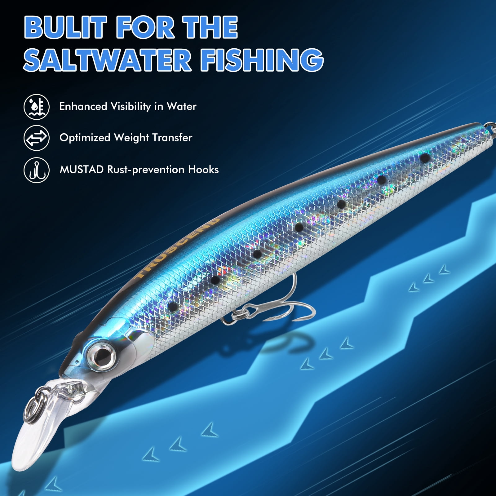 TRUSCEND Floating Jerkbait, Precision-Engineered Minnow Lures with Sound, Flash & Irresistible Action, Cast Farther, Glow Brighter and Rattle Louder Jerkbaits for Bass Walleye Pike Sea Trout Redfish
