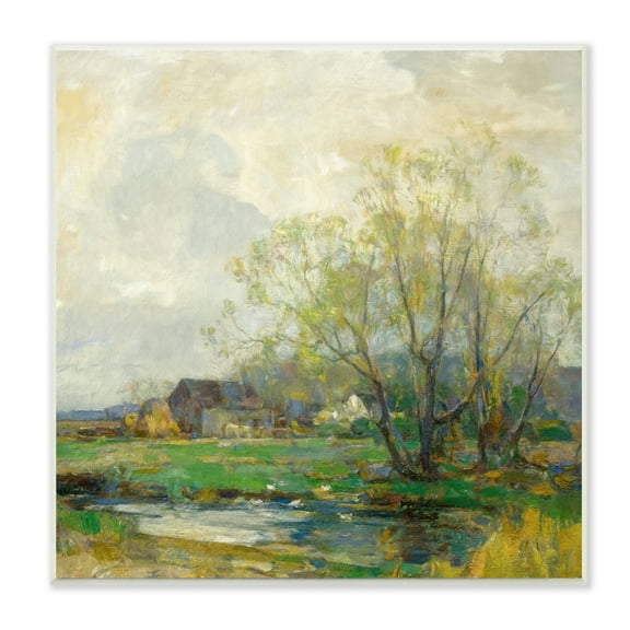 Stupell Industries Tranquil Countryside Marsh Distant Farm Land Trees Wood Wall Art, 12 x 12, Design by Alpenglow Workshop