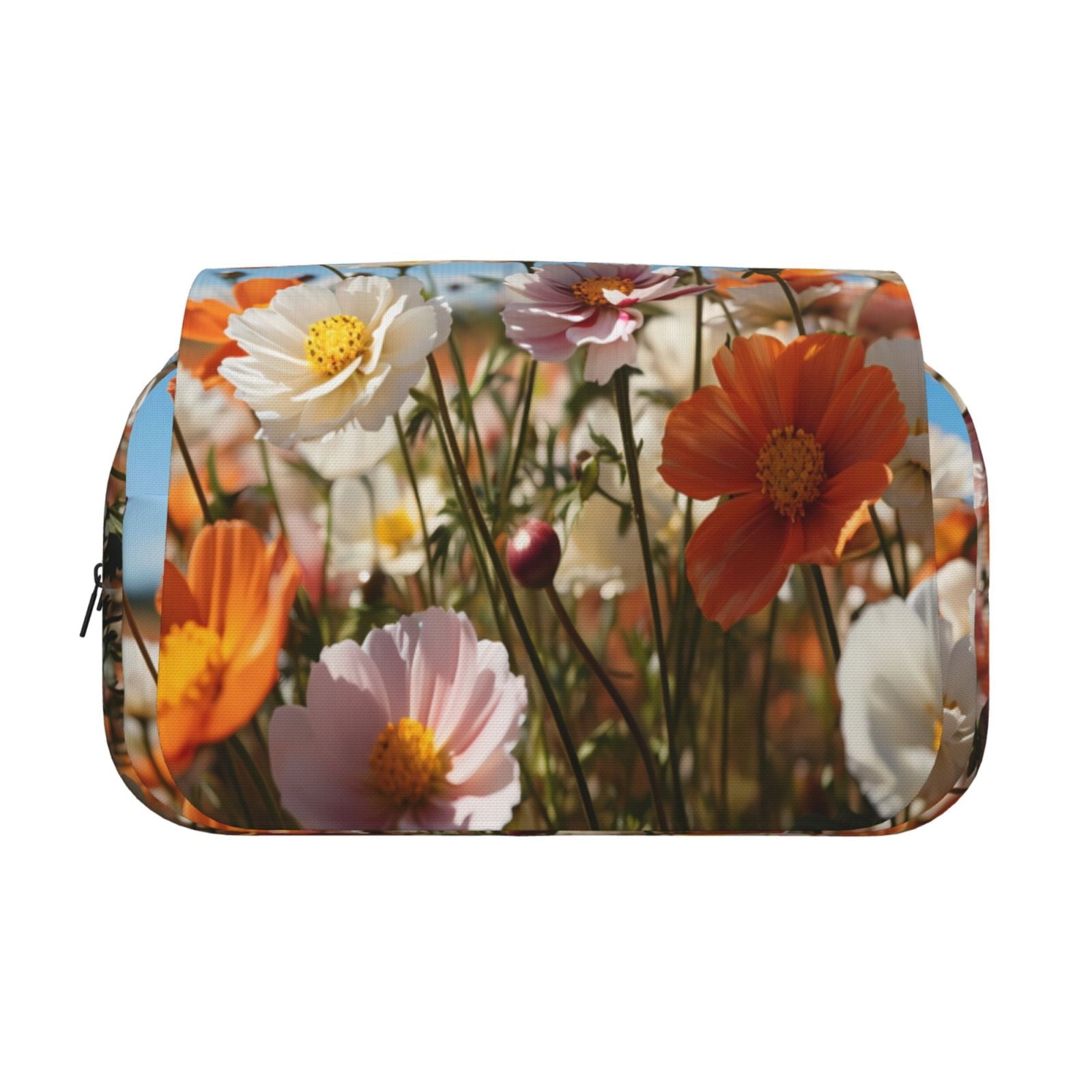 Rateoe Vibrant Field Of Blossoms Pattern Double Clamshell Pen Case, Storage Organizer with Two Zipper Compartments– Holds Up to 50 Pencils & Pens