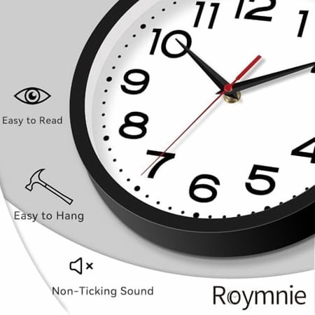 Wall Clock Silent Non-Ticking Modern Clock Battery Operated 8 Inch Small Classic Analog Decorative for Kitchen, Living Room, Office, Bedroom, Bathroom (Black)