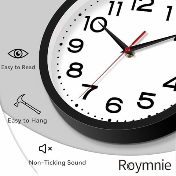 Wall Clock Silent Non-Ticking Modern Clock Battery Operated 8 Inch Small Classic Analog Decorative for Kitchen, Living Room, Office, Bedroom, Bathroom (Black)