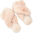thumbnail image 2 of Women's Fuzzy Slippers House Slippers Cross Band Slippers Indoor Outdoor Soft Plush on Open Toe Slippers, 2 of 7
