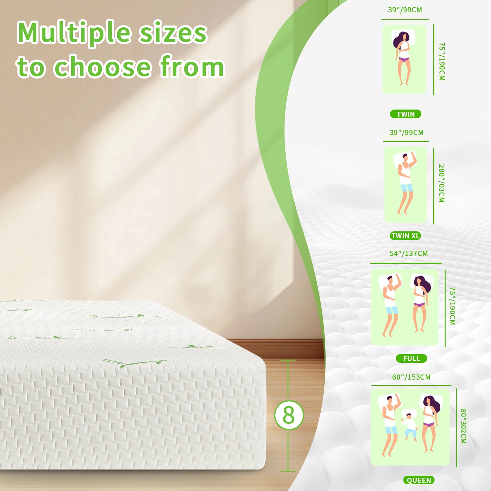 Twin Mattress, 8 Inch Memory Foam Mattress in a Box for Kids with Breathable Bamboo Cover, Medium Firm Gel Mattress for Bunk Bed, Trundle Bed, CertiPUR-US Certified