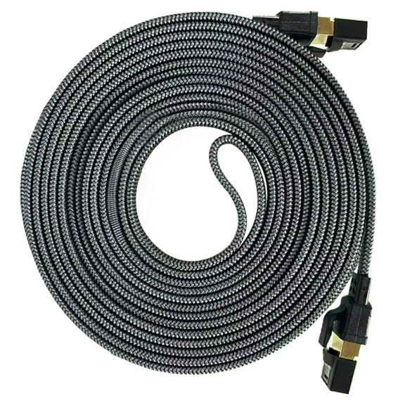 Fast Speed CAT8 Ethernet Cable 40Gbps 2000MHz Flat Design with Silver Braided Shield for Stable Gaming and Streaming