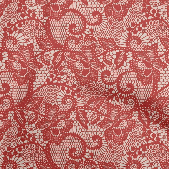 oneOone Polyester Lycra Red Fabric Lace Floral Diy Clothing Quilting Fabric Print Fabric By Yard 56 Inch Wide