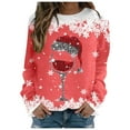 thumbnail image 2 of WEAIXIMIUNG Chandails en Molleton Grande Taille pour Femmes Mode Hiver Décontracté Rouge Verre Flocon de Neige Imprimé de Noël Col Rond Manches Longues Sweat à Capuche, 2 of 4