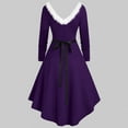 thumbnail image 5 of Womens Christmas Mrs Claus Outfit Santa Midi Dress Xmas Party Dresses Long Sleeve V Collar XXXL Purple, 5 of 5