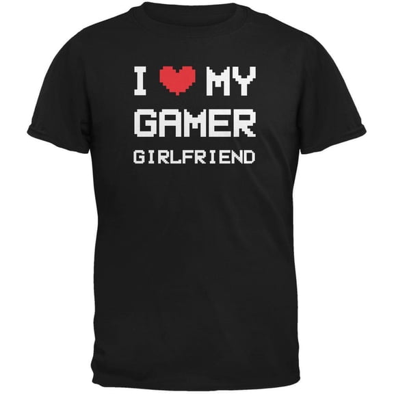 I Heart Love My Gamer Girlfriend Black Adult T-Shirt - Medium