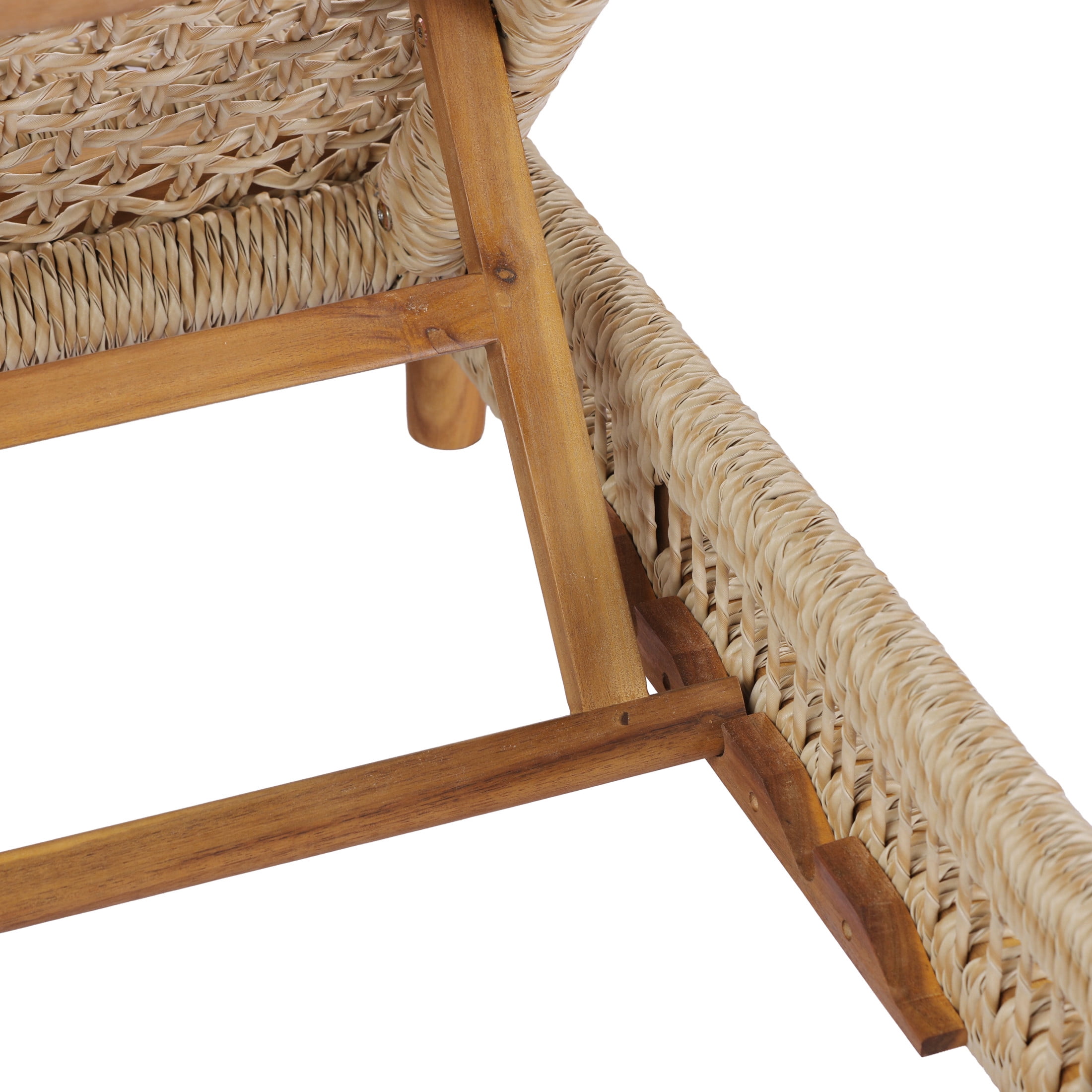Christopher Knight Home Outdoor Wicker Chaise Lounge, Acacia Wood Frame, Adjustable Backrest, Beige