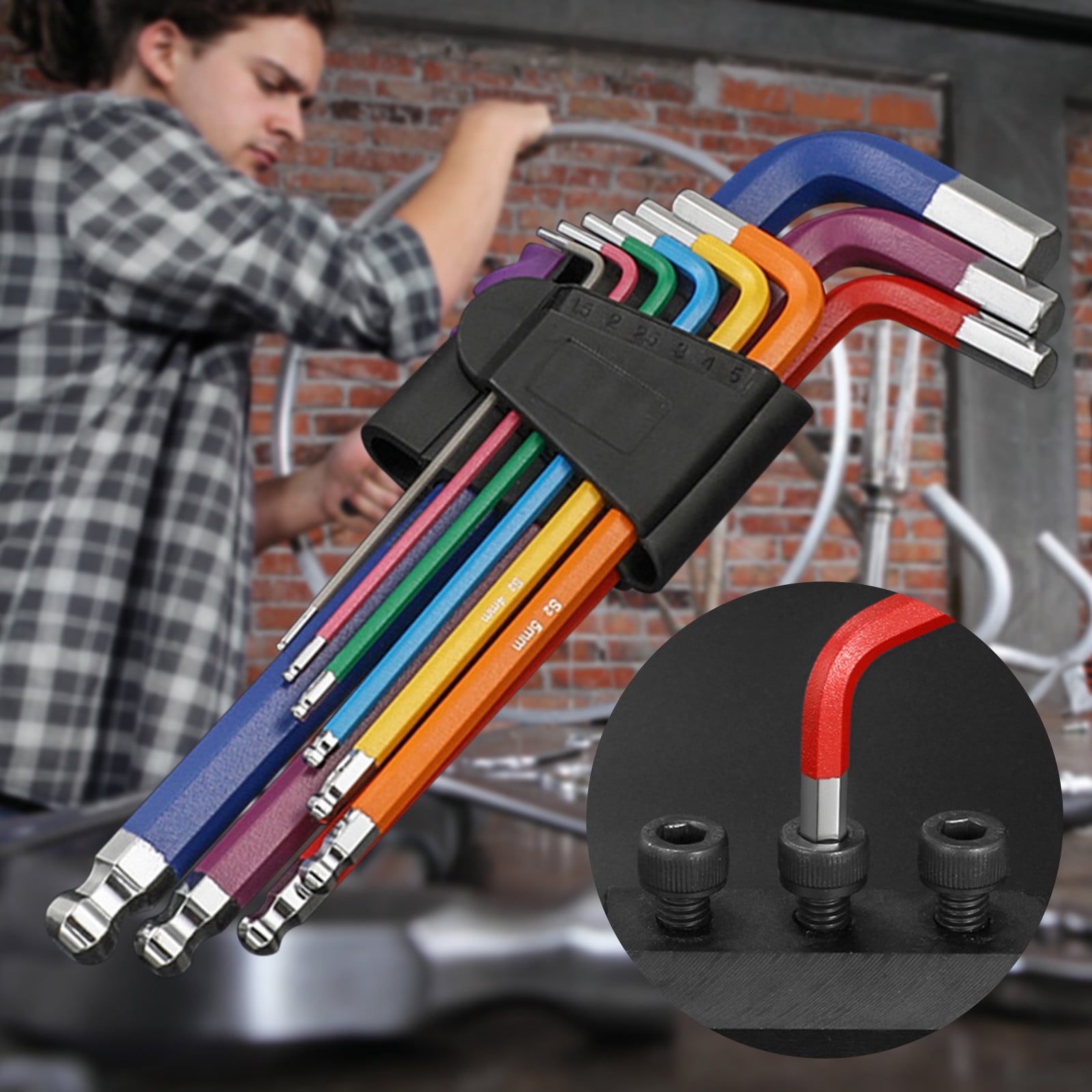Allen Wrenches Set 9-Piece Metric Hex Key Set with Ball End 1.5-10mm for Mechanical Equipment and Vehicle Assembly
