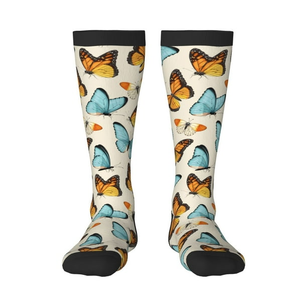 Fotbe Butterflies Calcetas Divertidas Estampadas para Hombre y Mujer, Calcetas de Algodón hasta la Rodilla para Caminar, Correr, Enfermería y Embarazo