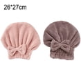 thumbnail image 2 of Paquete de 2 toallas para secar el cabello, gorro de toalla para el cabello con turbante absorbente, envoltura para la cabeza de secado rápido con nudo de lazo, 2 of 5