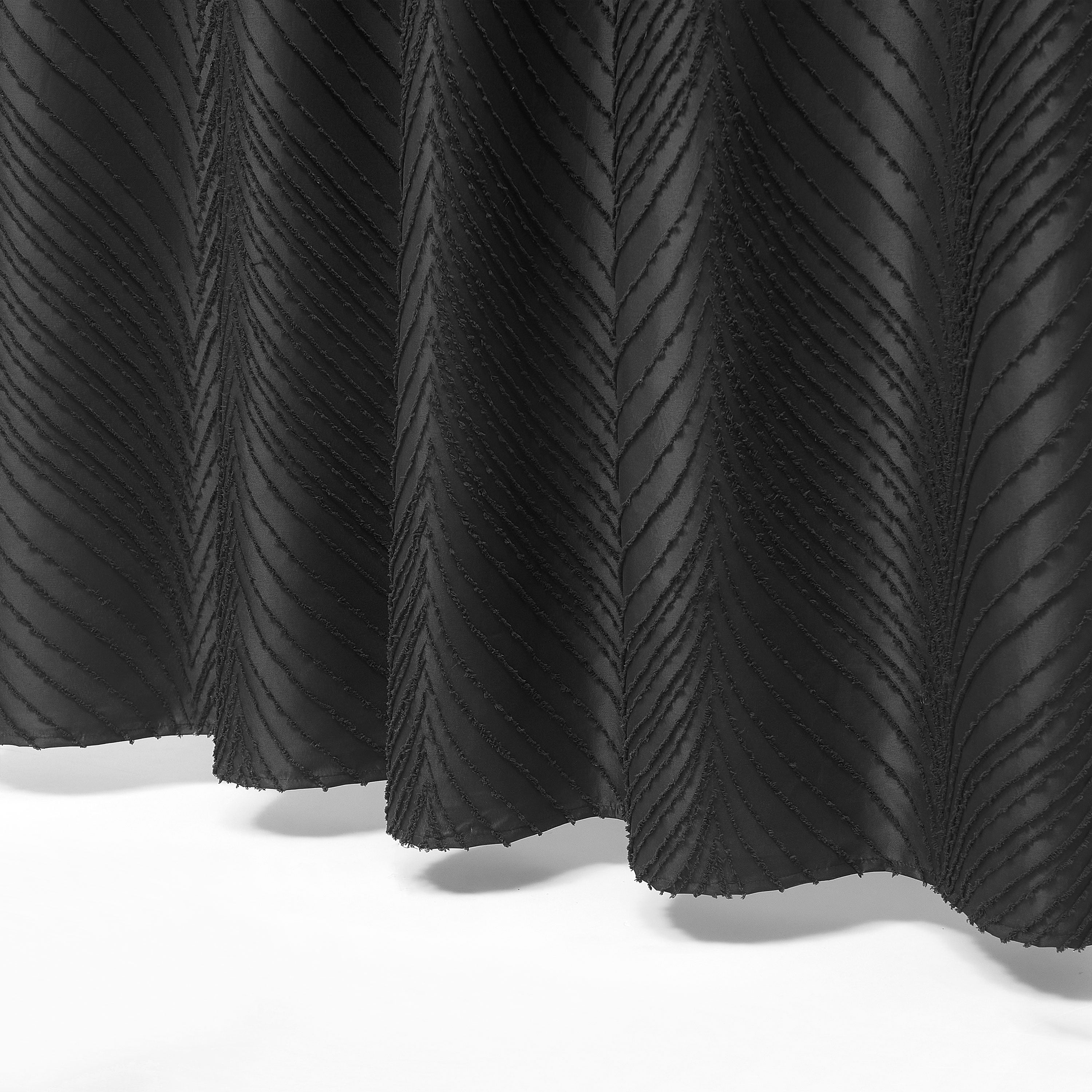 Siiluminisoy Black Hookless Shower Curtain with Snap in Liner, Boho Tufted Geometric Striped Design Fabric No Hook Waterproof Mesh Window Bathroom Curtain, 71"X 86"