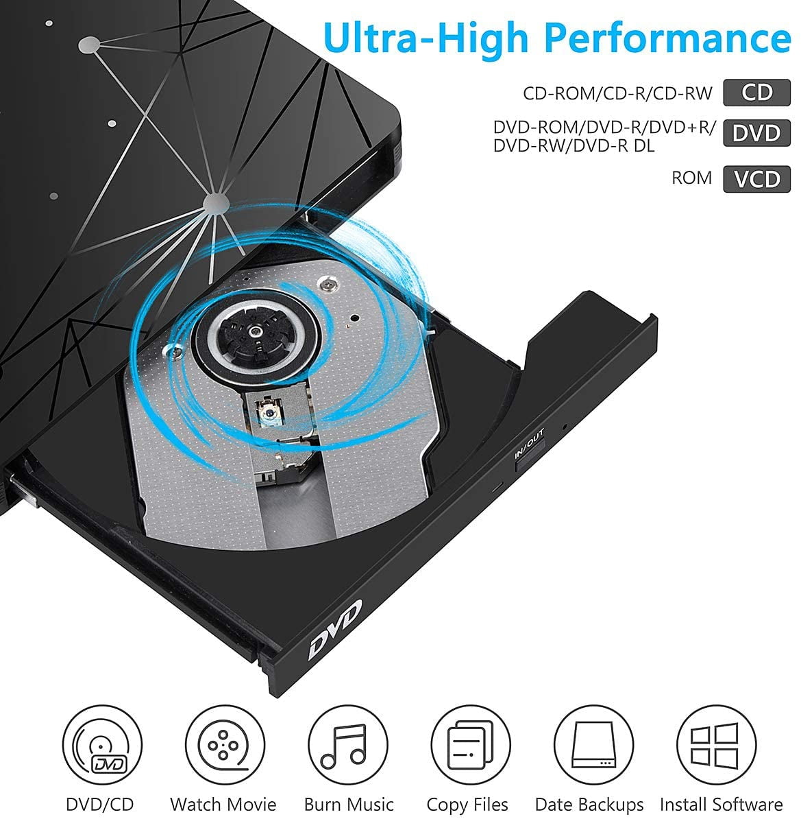 Unidad de DVD externa para computadora portátil, USB 3.0 Unidad de ...