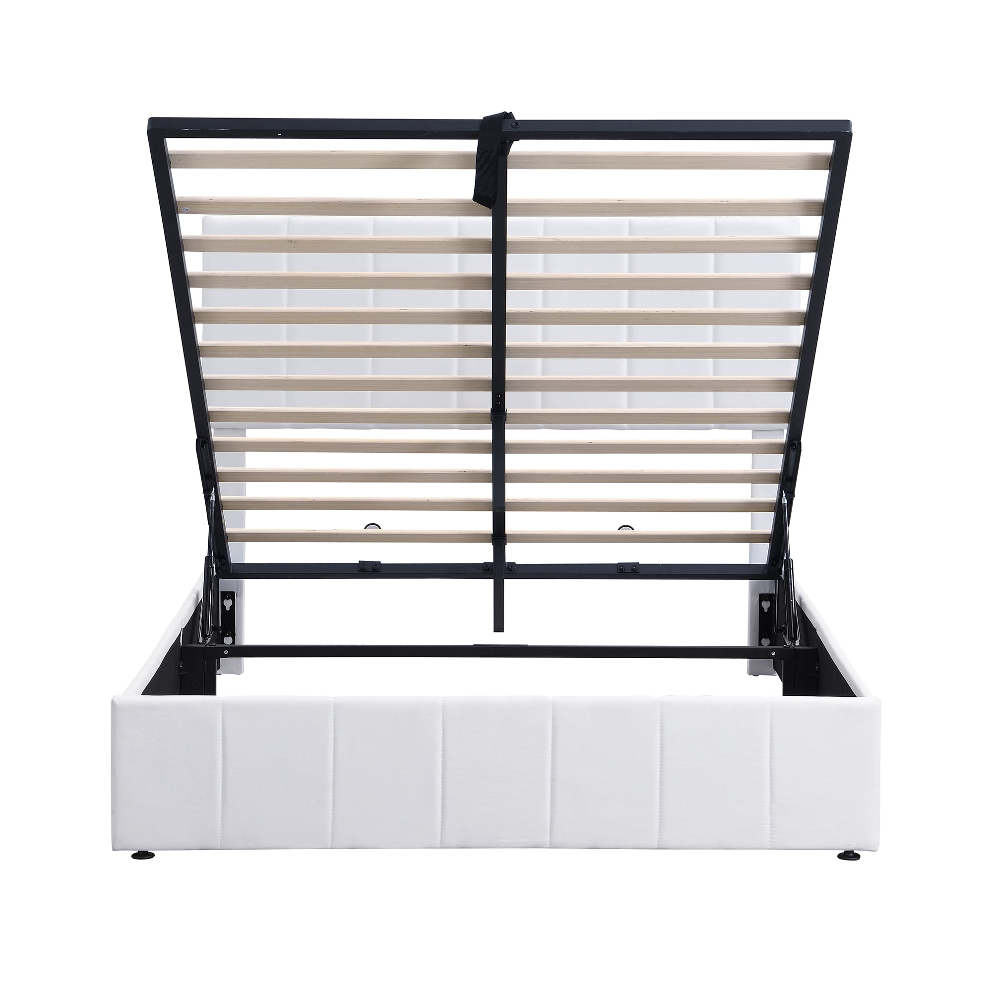 Full Upholstered Platform Bed 78.3 Inch, Hydraulic Storage System Bed Frame with Linen Fabric Headboard, No Box Spring Needed, White