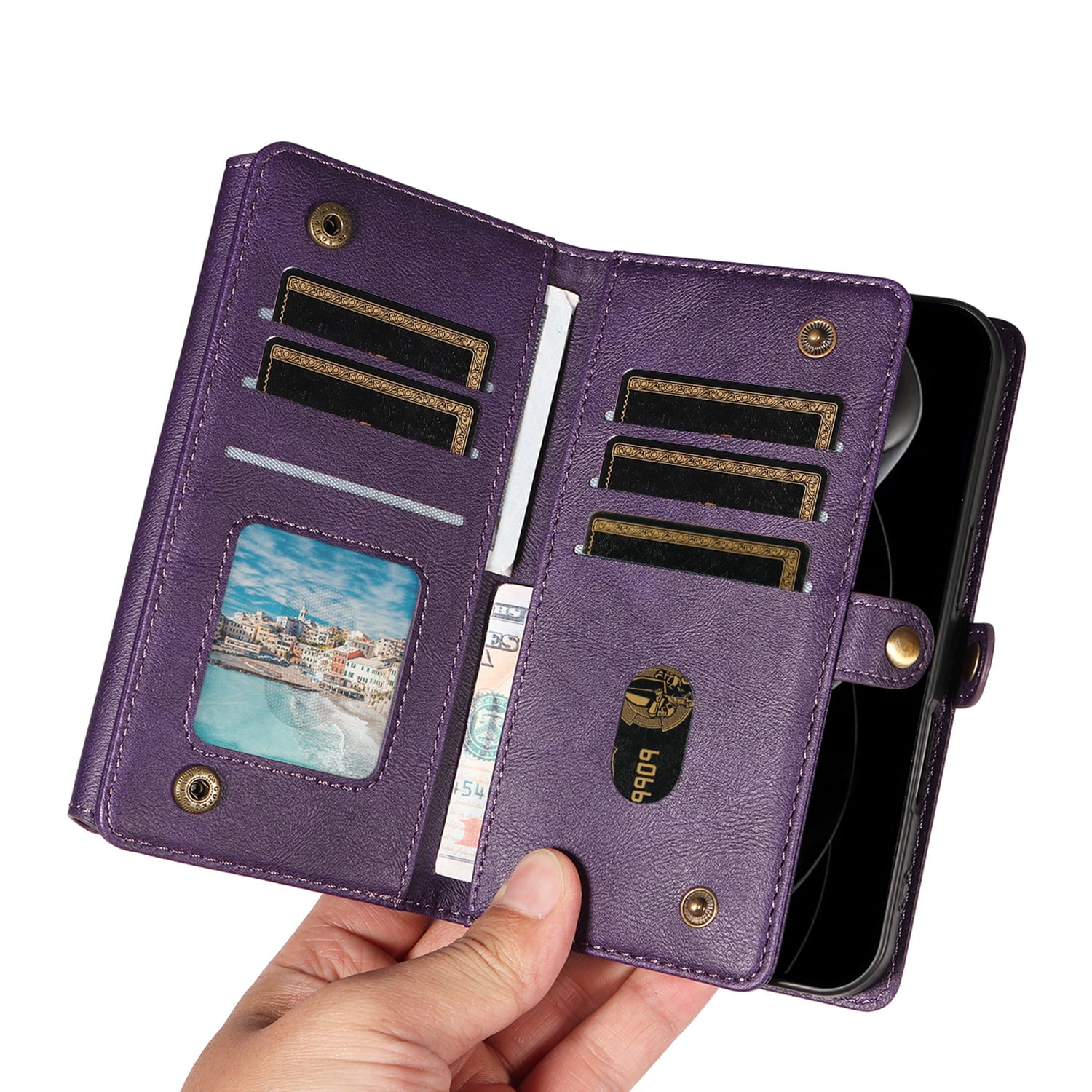 TECH CIRCLE Crossbody Phone Case for iPhone 17 Pro Max with Flip Wallet, RFID Blocking, Compatible with Wireless Charging, PU Leather Heavy-Duty Protective Fold Stand Case, Purple