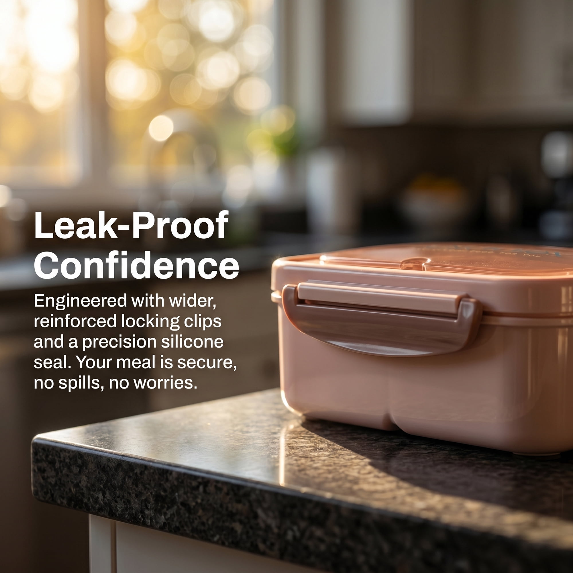 Unique Bargains 3-Compartment Leak-Proof  Lunch Bento Box with Utensils Pink