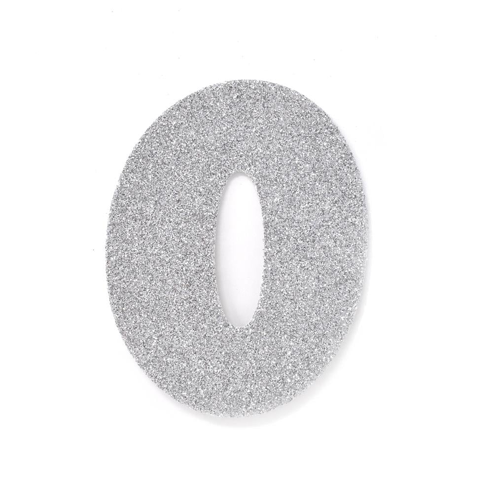 EVA Glitter Foam Number Cut Out "0", Silver, 41/2Inch, 12Count