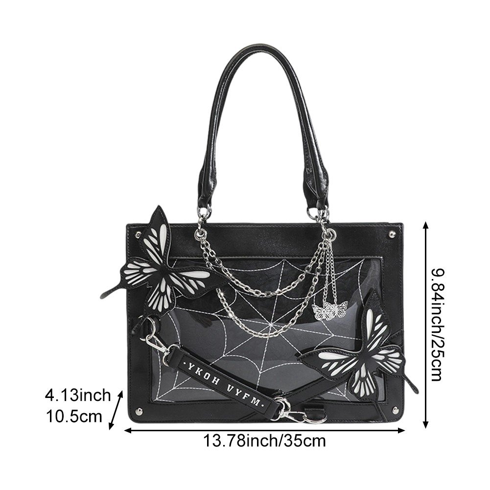 Jiibva Labyrinth Butterfly Spider Web Letter Chain Handbags DIY Transparent Ita Bag Lolita Gothic Tote Vintage Fashion Shoulder Bag