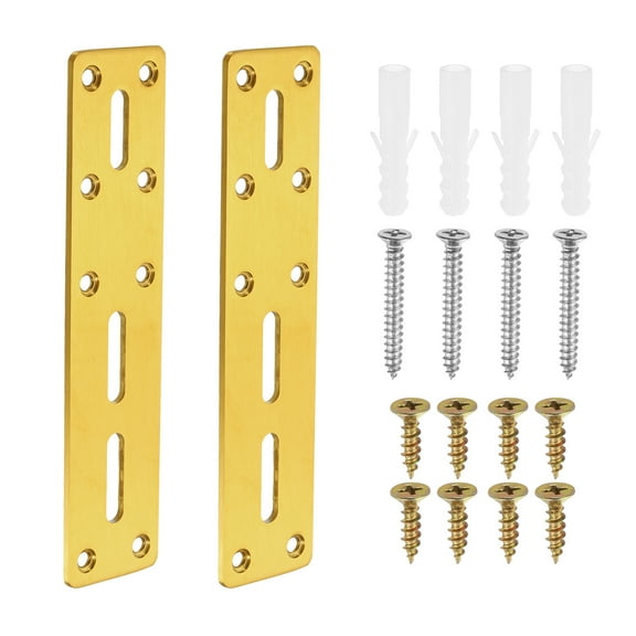 Straight Steel Flat Plate, 2Pcs 177x40mm - Heavy Duty Mending Plate with Holes, Metal Reinforcement Mounting Plate Joining Bracket with Screws for Repair Framing Gazebo (Gold)