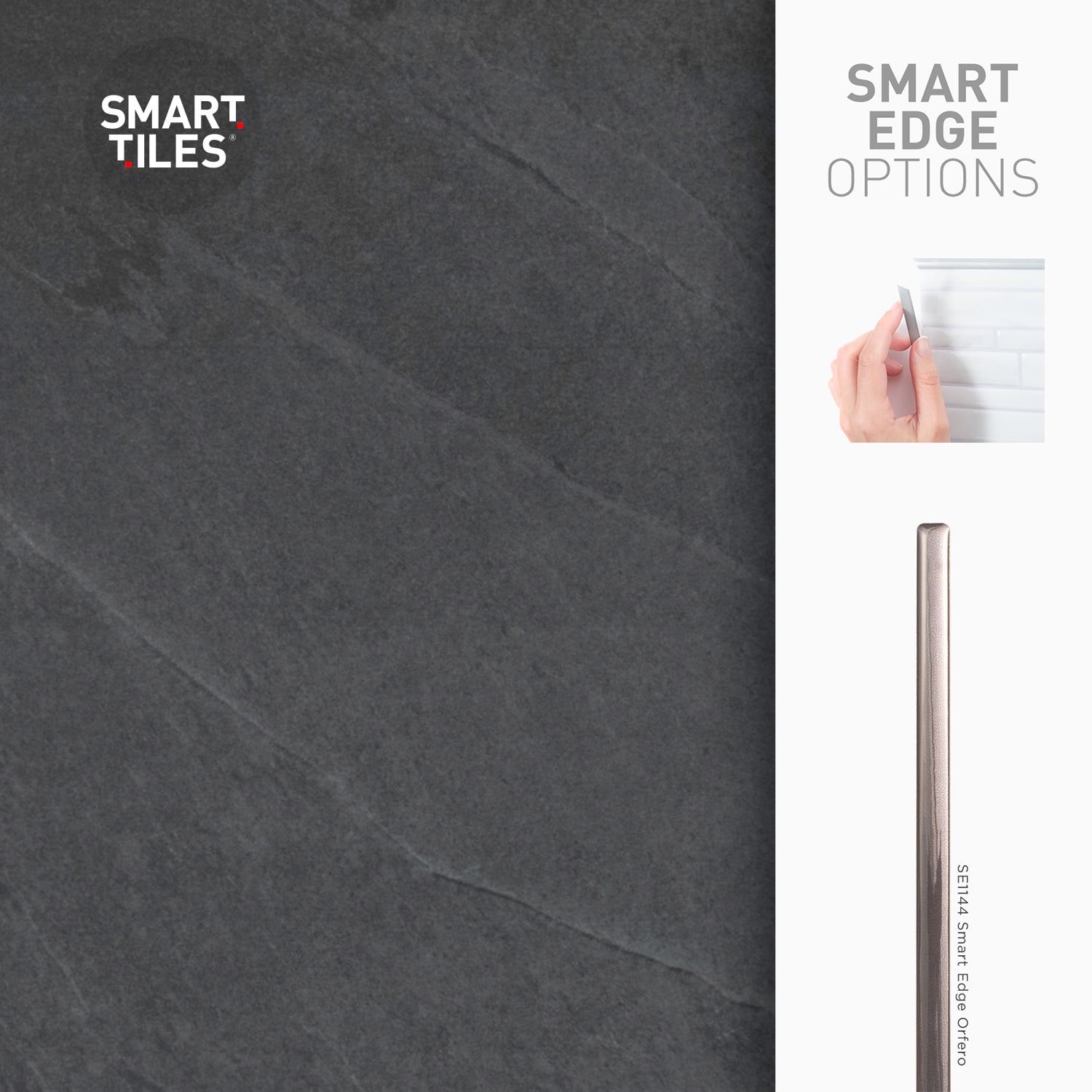Smart Tiles - 3D Adhesive Peel and Stick Backsplash Tile, Black & Gray - 1-Pack 22.56" x 11.58"