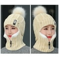 thumbnail image 5 of D-GROEE Women Winter Beanie Hats One-Piece Wool Knitted Balaclavas Mask Set Skull Neck Circle Scarf Ski Snow Hat Cap with Pompom Ball, 5 of 6