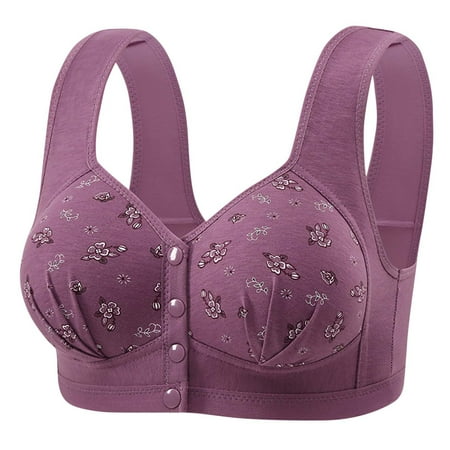 Gnurob Daisy Bras for Women No Underwire Front Closure Bra Floral Print Bralettes Comfort Wireless Snap Closing Bralette Clearance Deals  02-Purple 3X-Large