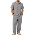 thumbnail image 3 of Awwp Men's Linen 2 Piece Outfits Short Sleeve Shirts & Long Pants Set Casual Loose Summer Matching Vacation Suit Dark Gray Size: 2Xl, 3 of 7