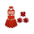thumbnail image 3 of renvena Kids Girls Cheer Leader Uniform Cheerleading Dance Dress with Pom Poms Headwear B Red 6, 3 of 7