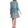 thumbnail image 3 of INSPIRE CHIC Women's Boho Floral Tie Neck 3/4 Puff Sleeve Babydoll Swing Mini Dress XS Blue, 3 of 5