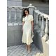 thumbnail image 1 of Vestido largo elegante plisado liso con dobladillo y retales para mujer, vestido elegante con cuello redondo y mangas cortas, bata con una botonadura, ropa de viaje para verano, 1 of 5