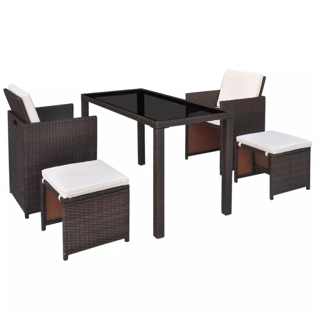 Kepooman 5 Pcs Patio Rattan Dining Table Sets with Glass Table for Outdoor Garden, Brown Kepooman 5 Pcs Patio Rattan Dining Table Sets with Glass Table for Outdoor Garden, Brown